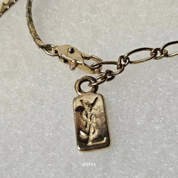 Yves Saint Laurent Blue Square and Rhinestone Gold Tone pendant - Picture 3 of 6